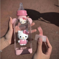 [Haroro] Bình Ăn Hellokitty Cốc Nước Sanrio Bình Ăn Cốc Nước Sinh Viên Hoạt Hình Nữ Tính Di Động Ống Hút Núm Vú Cốc Vuông Cốc Trẻ Em Cốc Sữa Cốc Thủy Tinh