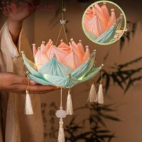 Harriett DIY Lotus Lantern, Đèn hoa cầm tay cổ điển Trung Quốc phát sáng, Đèn lồng lễ hội trung thu thủ công treo cổ ngoài trời