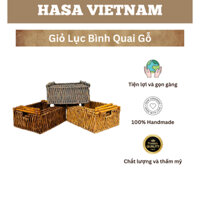 HASA - Giỏ lục bình quai gỗ handmade, 3 size, 4 màu, giỏ đựng đồ đa năng, decor nhà cửa