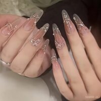 Hạt dây chuyền Pure Desire, hạt thép thủ công nặng, nghệ thuật móng tay hình bướm hồng, nhãn dán thủ công sang trọng nhẹ, cao cấp, sáng bóng.