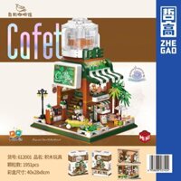 Hạt Mini Zhegao 612001 Khối xây dựng mô hình quán cà phê tự phục vụ, đồ chơi giáo dục lắp ráp cho bé trai và bé gái, quà tặng cảnh đường phố