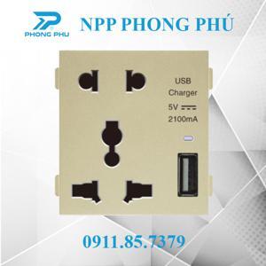 Hạt ổ cắm đôi kèm USB màu vàng EL-005U