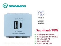 Hạt ổ cắm USB type C sinoamigo P21-QC1 lắp mặt nạ Panasonic âm tường dùng để sạc điện thoại, máy tính bảng