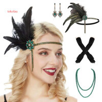 Hạt Sequin Băng Đô Găng Tay Bông Tai Vòng Cổ Kim Cương Giả Đầu Găng Tay Bông Tai Vòng Cổ 1920 Vintage Bộ Trang Sức Với Găng Tay Băng Đô Lấp Lánh và Nhập Vai