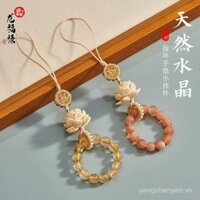 Hạt xoắn tay pha lê tự nhiên, dây chuyền điện thoại, mặt dây chuyền thạch anh rutilated vàng, nhẫn dâu tây, trang trí hoa sen bằng gỗ hoàng dương