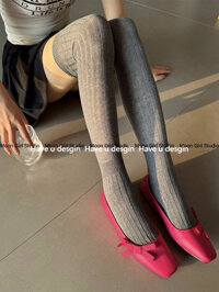 Have u desgin Xuân Hè Mỏng Bán Trong Suốt Sọc Dọc Màu Trơn Quần Tất Phiên Bản Hàn Quốc Dongdaemun Đen Trắng Xám Đế