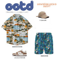 Hawaii Cây Dừa In Hình Mỏng Áo Sơ Mi Tay Ngắn Nam Rời Hawaii Unisex