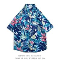 Hawaii Phong Cách Ngày Lễ Ngọc Lục Bảo Mùa Hè Cuba Cổ Mỏng Phong Cách Nam Nữ Áo Sơ Mi Tay Ngắn