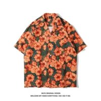 Hawaii Retro Full In Hình Lười Thời Trang Dạo Phố Cặp Đôi Áo Sơ Mi Tay Ngắn