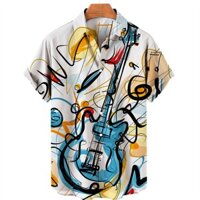 Hawaii Thời Trang Âm Nhạc Guitar 3D In Áo Sơ Mi Nam Cổ Chữ V Tay Ngắn Rời Áo Sơ Mi Nam Quần Áo Ngày Lễ Đảng Tops Camicas