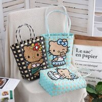 Hawaiii kitty Túi Mèo Preppy Phong Cách Túi Xách Dệt Túi Cô Gái Trái Tim Nóng Cô Gái Hello kitty Túi Giỏ Rau