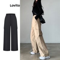 [Hayolife] Quần chở hàng có túi trơn thông thường Lovito dành cho nữ L71ED108 (Đen / Mơ)