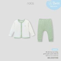 (HC) Bộ dài tay Nous New Born áo trắng phối quần xanh chấm bi