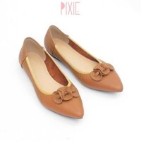 HC SANG CHẢNH Giày Búp Bê Mũi Nhọn Da Bò Thật Nơ Xếp Pixie P126 . . RẺ ĐẸP . new mùa thu NEW NEW