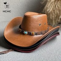 Hchc Mũ Cao Bồi Quý Ông Đầm Nón Jazz Mũ Ngoài Trời Dây Rút Giả Da Lớn Vành Du Lịch Đi Bộ Đường Dài Cho Nữ Người Cá Mũ