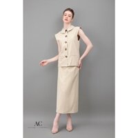 [HCM] BỘ ÁO CỔ SEN NÚT TO THANH LỊCH, Bộ thanh lịch mặc dạo phố tiểu thư ( gồm áo và chân váy )