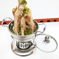 [HCM] Bộ nồi - bếp cồn inox nắp kính nấu lẩu, sườn tháp ThaiLan