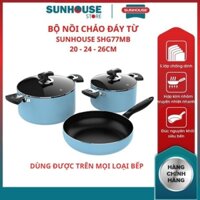 (HCM) Bộ nồi chống dính SHG77MB SUNHOUSE đáy từ hợp kim nhôm truyền nhiệt nhanh