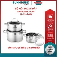 (HCM) Bộ nồi inox 5 đáy SH780 SUNHOUSE Cấu tạo đáy 5 lớp giữ nhiệt tốt  tỏa nhiệt đều hạn chế cháy khét thực phẩm