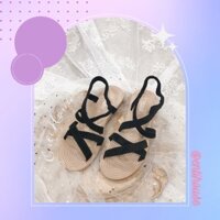 {HCM / CÓ SẴN / ẢNH THẬT} GIÀY SANDAL ĐEN GIẢ CÓI QUAI NHUNG CHÉO SIZE 37