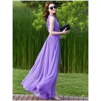 [HCM] Đầm Maxi Voan Cổ Yếm Có Lót Trong Thời Trang Nữ Sam Closet Free Size 40-55kg