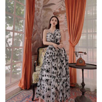 [HCM] Đầm Nữ Maxi Họa Tiết Hoa Lưới Ép Bông Thời Trang Nữ Sam Closet Free Size 40-55kg