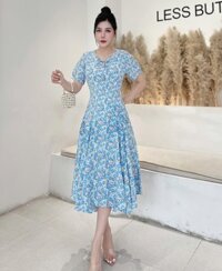 HCM Đầm suôn đuôi cái hoa nhí D066- Big size- Lady fashion- Khánh Linh Style -  XANH - L