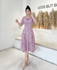 HCM Đầm suôn đuôi cái hoa nhí D066- Big size- Lady fashion- Khánh Linh Style - HỒNG - L