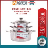 (HCM Giao 2H) Bộ nồi inox 1 đáy SH224 SUNHOUSE đường kính lòng nồi 16 18 24cm truyền nhiệt nhanh tiết kiệm nhiên liệu