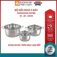 (HCM Giao 2H) Bộ nồi inox bếp từ 5 đáy SUNHOUSE SHG788 cấu tạo đáy 5 lớp tỏa nhiệt đều giữ nhiệt tốt hạn chế cháy khét