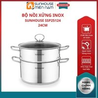 (HCM Giao 2H) Bộ nồi xửng inox SSP25124 SUNHOUSE cấu tạo 5 đáy truyền nhiệt nhanh giữ nhiệt tốt hạn chế cháy khét thực