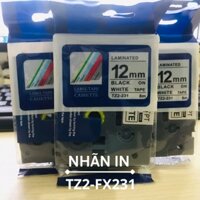 [HCM] Giấy in nhãn - Nhãn in tiêu chuẩn  TZe-231/TZ2-231 Chữ Đen Trên Nền Trắng (12mm) [Compatible]