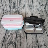 HCM - Khay cơm giữ nhiệt 4 ngăn inox 304 có ngăn riêng dùng để đựng bộ đồ ăn tiện lợi