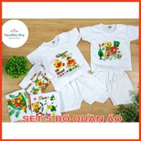 (HCM) Set 5 Bộ quần áo ngắn tay cài vai Bosini màu trắng cho bé từ 5-17 kg