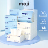 (HCM) Thùng 16 gói rút khăn giấy ăn Moji 4 lớp cao cấp (Tặng kèm 10 khẩu trang 5D).