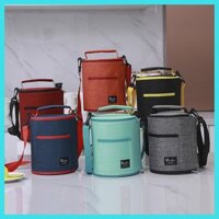 HCM - Túi giữ nhiệt cao cấp cho hộp cơm tròn 3 khay Bivilas kèm dây đeo tiện dụng