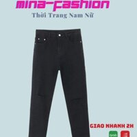 🌟HCM🌟🌺🌺️⚡ Quần Jean Baggy Đen Rách Gối Dành Cho Nam Nữ Mina_fashion