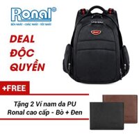 [HCM]Ba Lô Ronal BL47 - Đen logo niken đỏ tặng 2 ví nam màu đen + bò