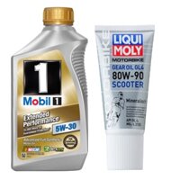 [HCM]Combo Nhớt tổng hợp cao cấp xe tay ga Mobil 1 EP 5W30 946ml (Mỹ) và Nhớt hộp số Liqui Moly 80W90 150ml