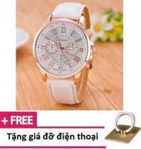 [HCM]Đồng hồ nữ dây da Gieneva HD (Trắng) + Tặng Giá đỡ điện thoại đa năng (Vàng Gold)