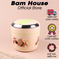 [HCM]Hộp đựng cơm 2 ngăn inox Bam House giữ nhiệt có nắp đậy 2 lớp kèm muỗng cao cấp HDC01,BamBam Store