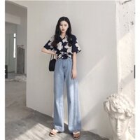 [HCM]QUẦN JEAN NỮ ỐNG SUÔNG XANH DÀI RỘNG LƯNG CAO GIÁ RẺ SIÊU HOT - ÁO THUN TRƠN (MUA RIÊNG)