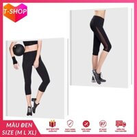 [HCM]quần lửng tập yoga phối lưới hông màu đen đồ thề thao nữ đi tập gym và chạy bộ-CR016