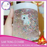 [HCM]Slime trong giá rẻ phối charm Ngựa 1 sừng | slime trong suot an toàn cho bé | slime trong gia re được tặng kèm borax khi mua 2 hủ 250ml