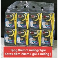 HCM👑TẶNG 2- Lốc 8 gói Băng vệ sinh KOTEX SIÊU BAN ĐÊM dài 28 cm mặt lưới đệm bông chống tràn sau có cánh 1 gói (4 miếng)