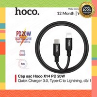 [HCThanh08] Cáp sạc Hoco X14 PD 20W Type-C to IP ,Quick Charger 3.0, dây bọc dù chống đứt, gãy gập, dài 1m/2m