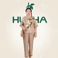 HD01- Đồ bộ trung niên Huy Hà : cổ tròn , tay lỡ , quần 9 tất , chất vải gấm