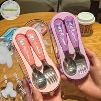 Hdmeliana Sanrio Hello Kitty Muỗng Nĩa Cinnamoroll Kuromi Bộ Đồ Ăn Inox Bộ Đồ Ăn Di Động Anime Flatware Có Hộp VN