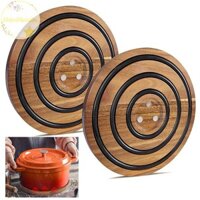 Hdmnatalie 1 / 2 Chiếc Trivet Gỗ Từ Tính Cho Nồi Và Chảo, Trivet Gỗ keo chịu Nhiệt Có Đệm Dải Silicon VN
