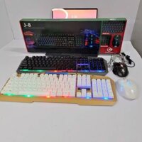 (HDmusic)-Combo bàn phím và chuột giả cơ J8 màu trắng led 7 màu chuyên gaming mặt sắt bền chống bụi, chuột có led
